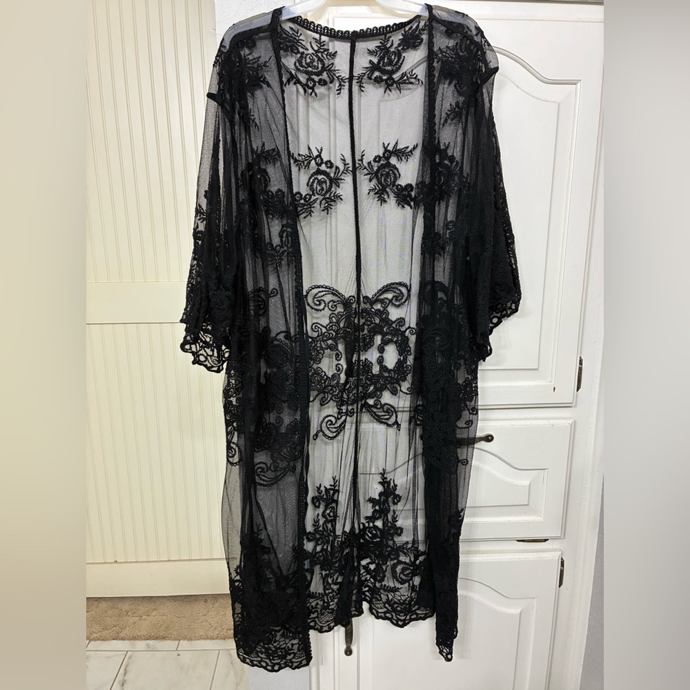 Black Sheer Lace Kimono
